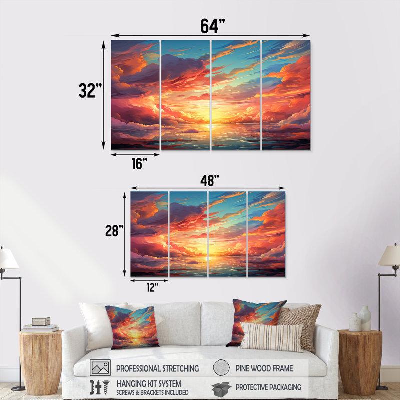 Magical Sunset Sky II - ensemble d'art mural 4 pièces Sky, H 32 po x l 64 po