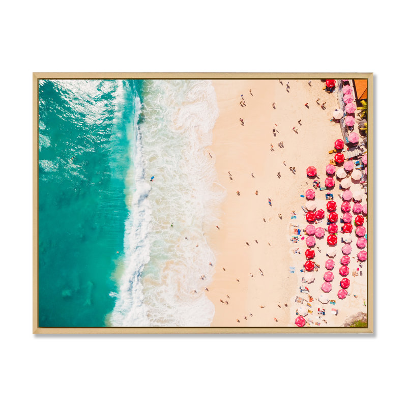 «Coastline Ocean Beach Aerian View», reproduction sur toile, H 12 po x l 20 po x P 1 po, Cadre flottant brun
