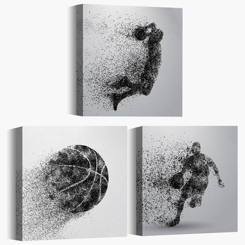 «Sport Play Basketball on Canvas», reproduction de 3 pièces, H 24 po x l 72 po, Toile tendue