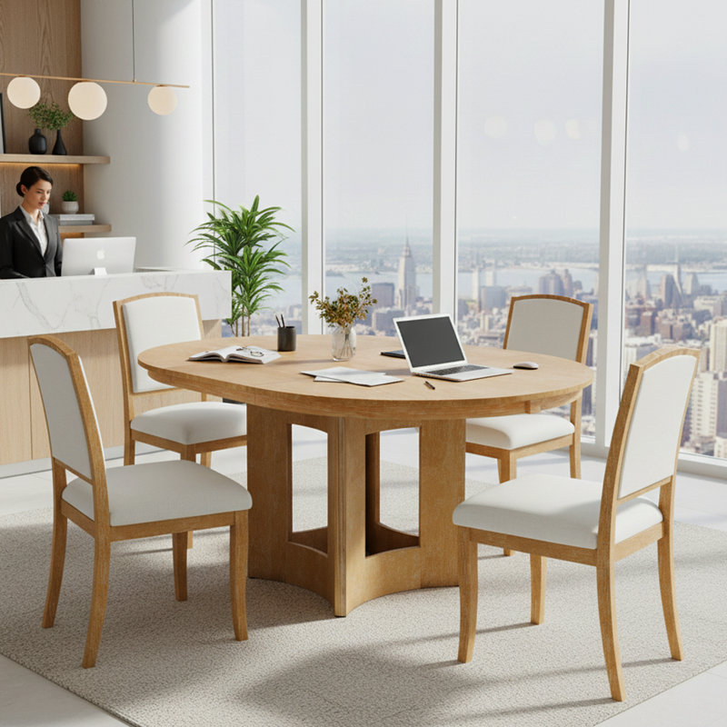 Ensemble de table de salle à manger moderne avec rallonge et chaises rembourrées en bois massif, 5 pièces