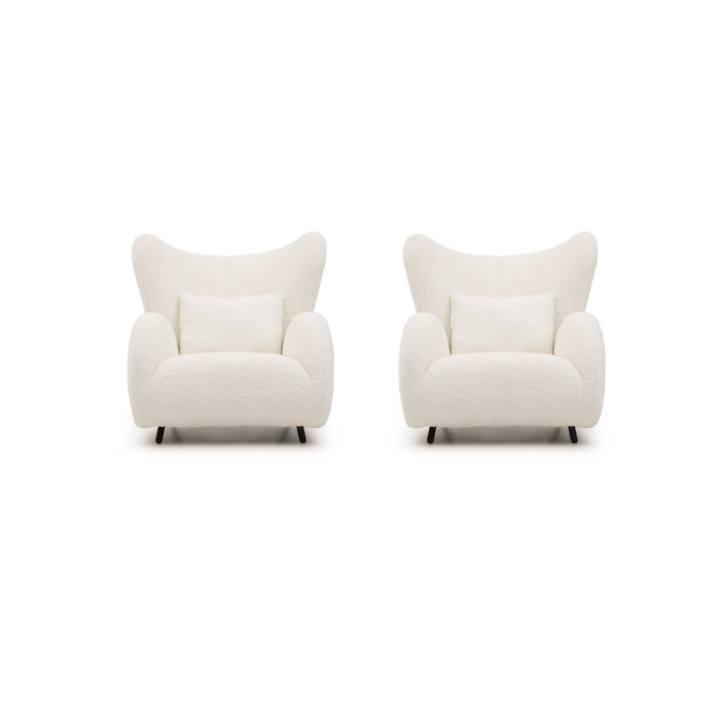 Ensemble de 2 chaises d'appoint en peluche, bois massif, à oreilles modernes pour la maison