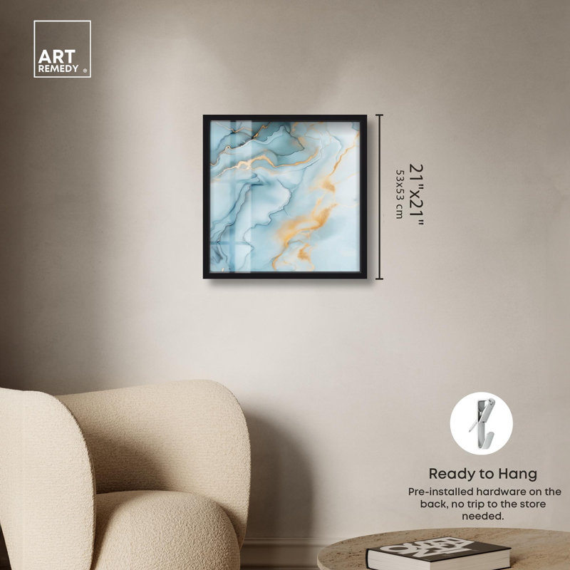 «Precious Flow Shadowbox Print», art abstrait bleu par Art Remedy, H 21 po x l 21 po, Noir