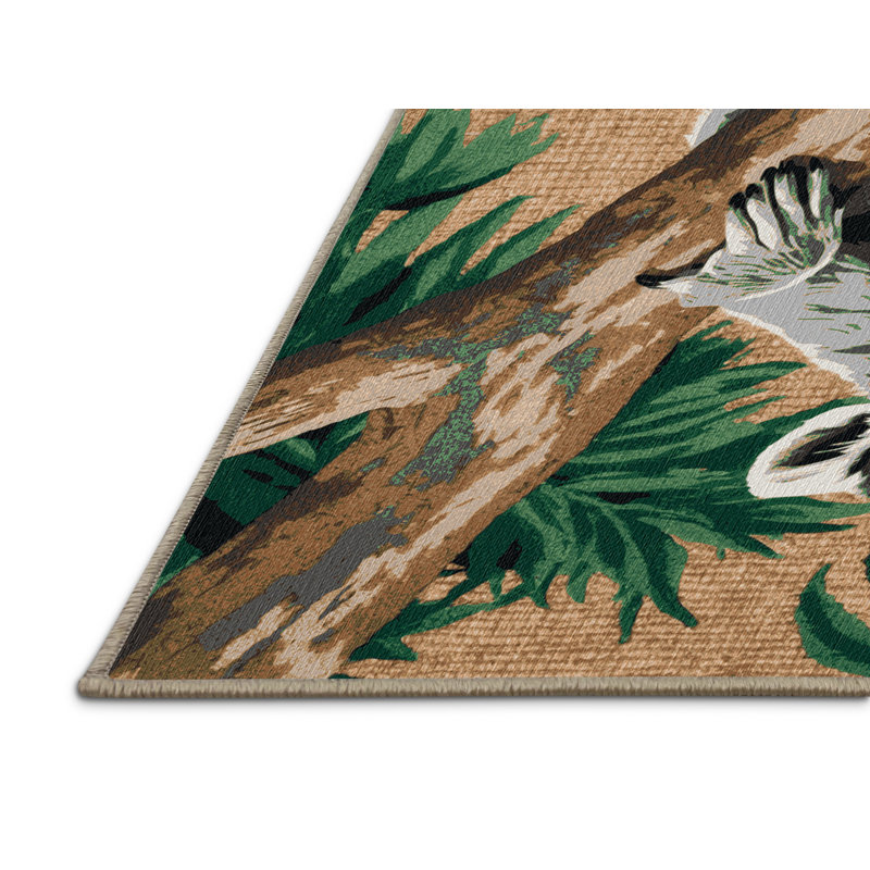 Washable Ring tailed Lemur Wildlife Area Rug, Square 6'