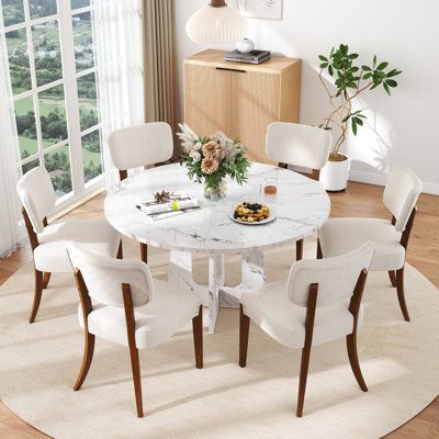 Ensemble de table de salle à manger ronde 47 po et de chaises sans accoudoirs 4/6 pour la cuisine ou la salle à manger Farmhouse