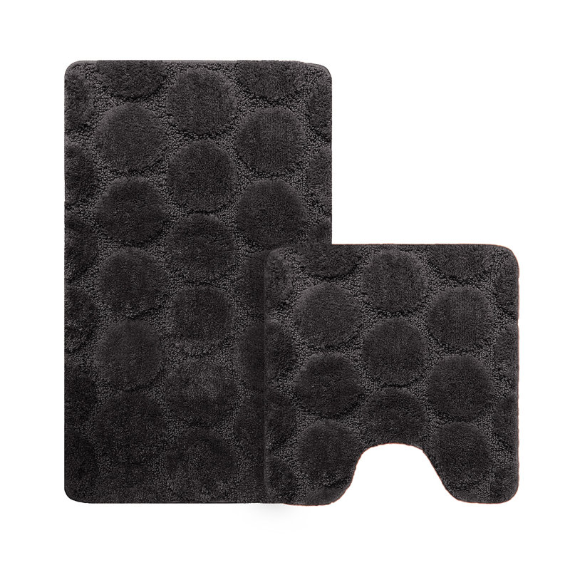 3D Effect Supersoft High Density Anti Slip Cobla Bath Mat Set, Black