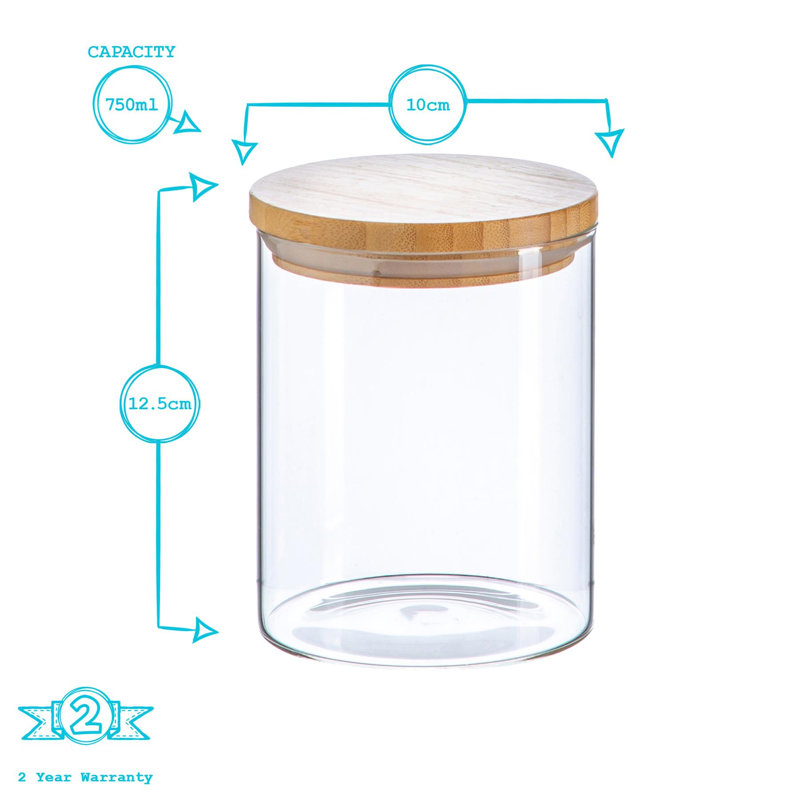 Argon Tableware  Scandi Glass Storage Jars Set with Wooden Lids