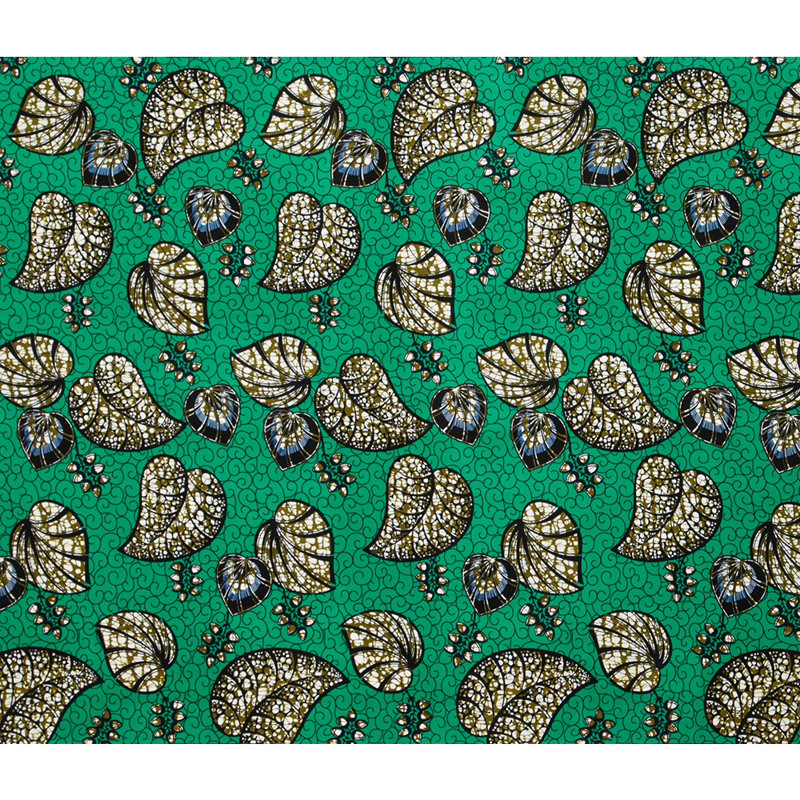Tissu imprimé en cire de polyester 6 verges, tissu Ankara à motif de feuille verte, matériau respirant doux pour coudre des robes, des jupes, des couvre-chefs et des bricolages