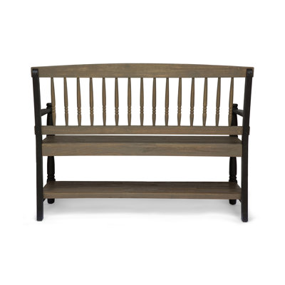 Grey and Black Solid Acacia Wood Outdoor Bench with Storage Shelf - 51\" Backyard Patio Seating