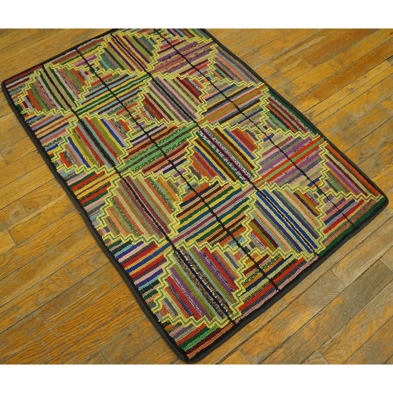 American Antique Multicolor Wool 1930s Hooked Small Scatter Size Rug