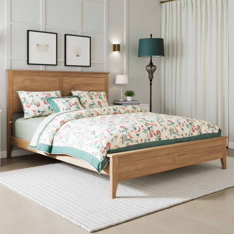 Wooden Platform Bed Frame with Headboard, Solid Pine Construction, Full, Brown
