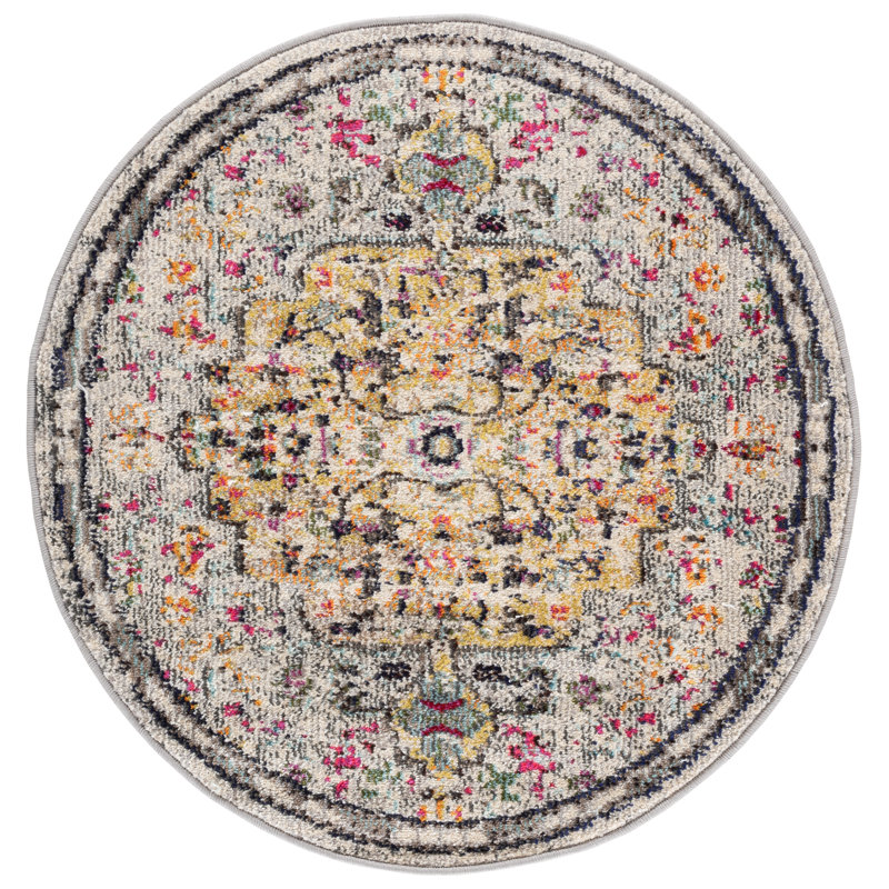 Felty Oriental Grey/Gold Area Rug, Round 6'7"
