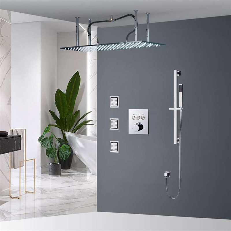 Fontana Voghera Ceiling Mount Chrome Rainfall Shower System with Handheld Shower and 3 Body Jets