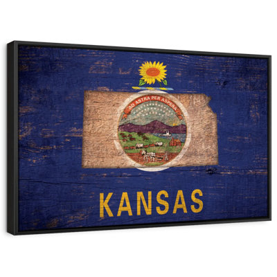 «State Map Over Kansas Flag Wall Art»