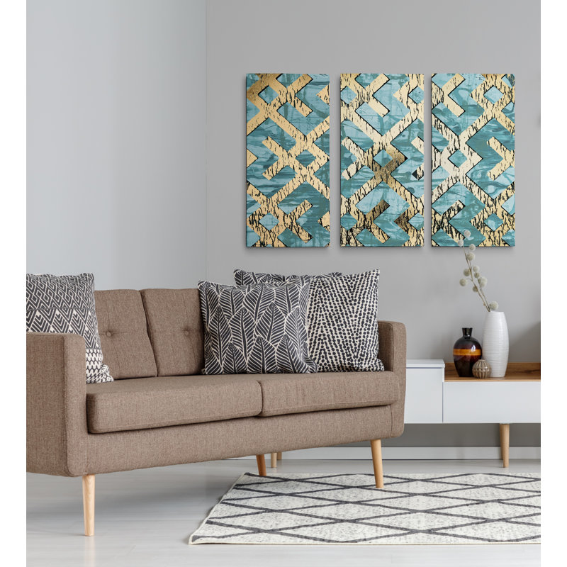 «Gilded Geometrics I», reproduction d'art graphique multi-pièces sur toile, H 32 po x l 48 po x P 1,5 po