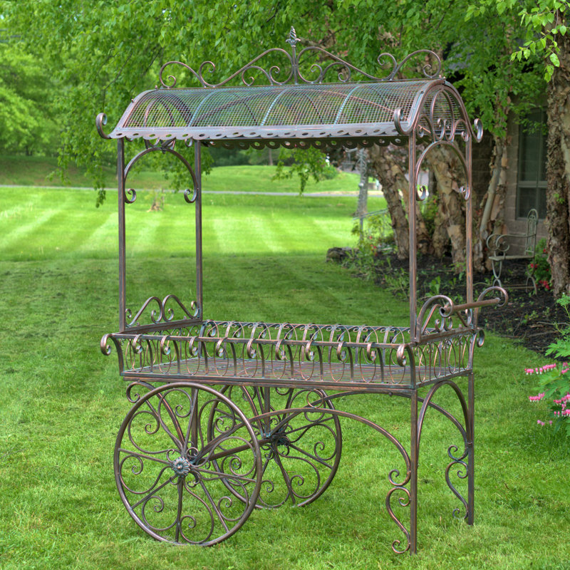 Tusheti Large Iron Flower Cart with Roof, Antique Bronze