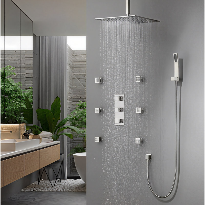 Ensemble de douche chromée à pression équilibrée thermostatique à 3 voies certifié CSA