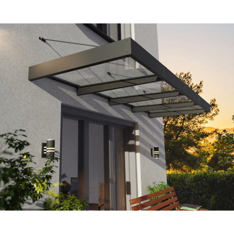 Palram - Canopia Sophia XL 12' W x 4' 7" D Acrylic Galvanized Steel Stationary Door and Window Awning Gray/Clear