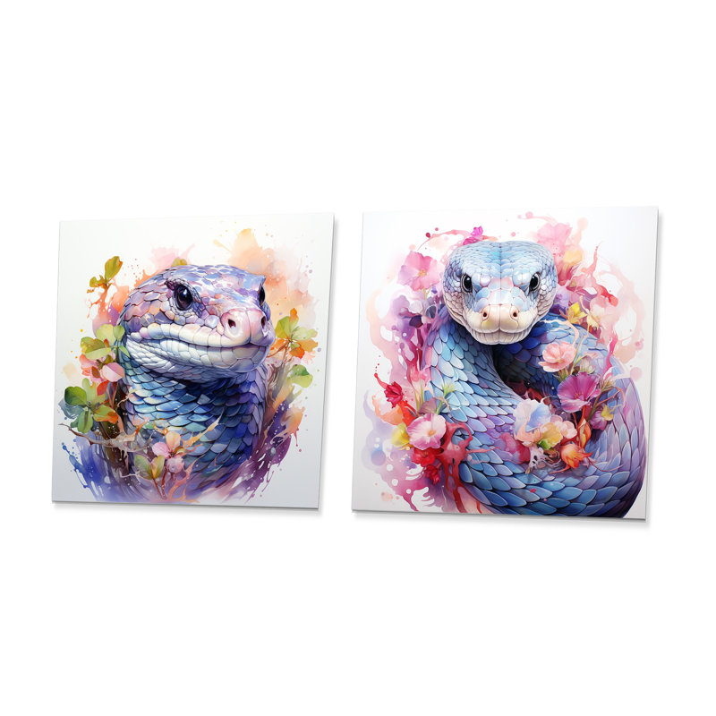 «Snakes Floral Grace I», ensemble de 2 reproductions d'art en métal, H 23 po x l 46 po