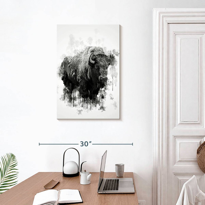 Bison Brampt noir et blanc, H 30 po x l 20 po