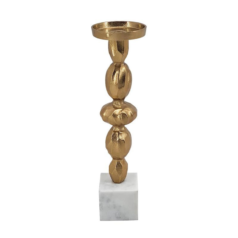 Gold and White Marble Aluminum Pillar Candle Holder