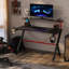 Bureau de jeu HOMCOM 47 pouces, bureau d'ordinateur de course, poste de travail pour la maison ou le bureau, avec tablette surélevée pour écran, porte-gobelet rotatif et crochet pour casque, noir