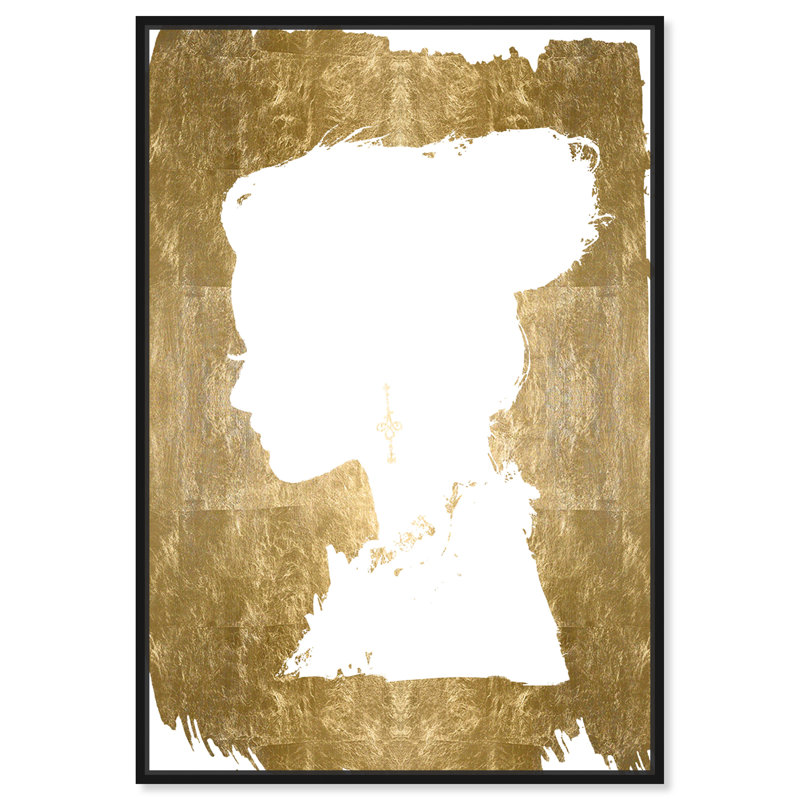 Beauté dorée, silhouette de profil glamour, impression sur toile dorée moderne pour le salon, Cadre en bois noir