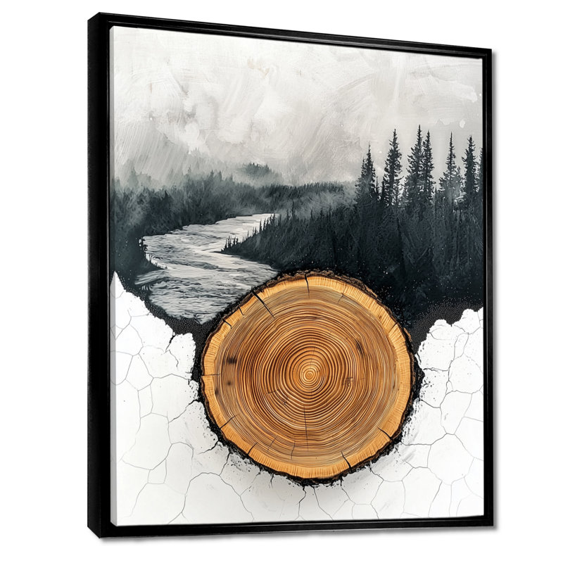 Girace, courant de cristal dans la forêt d'hiver, rivière III - forêt, art mural, H 32 po x l 24 po, Noir