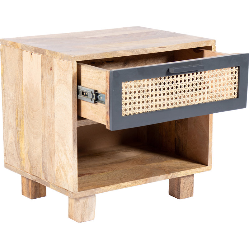 Ashton 1 - Drawer Solid Wood Nightstand, Natural/Matt Lacquer