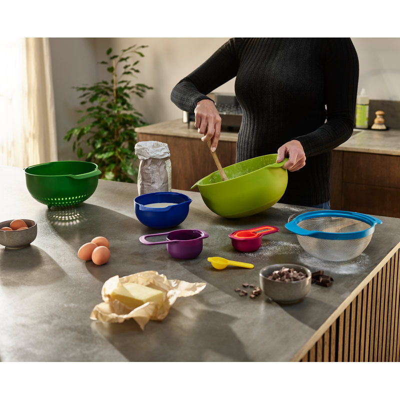 Nest 9-Piece Food Preparation Set with Nesting Mixing Bowls and Measuring Cups, Multicolor