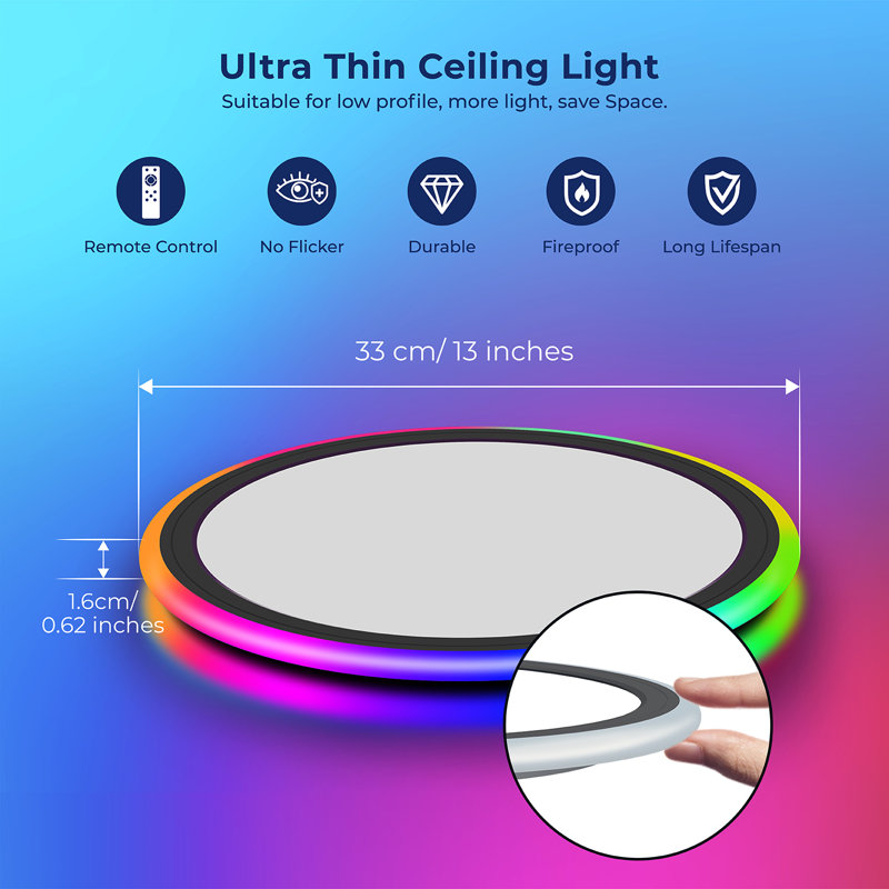 LED Dimmable RGB Flush Mount Ceiling Light with Remote Control