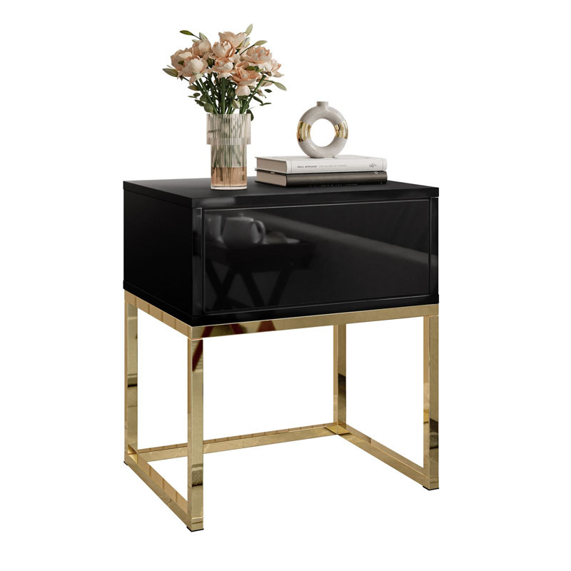Aldair 45cm W Steel Bedside Table, Gold/Black