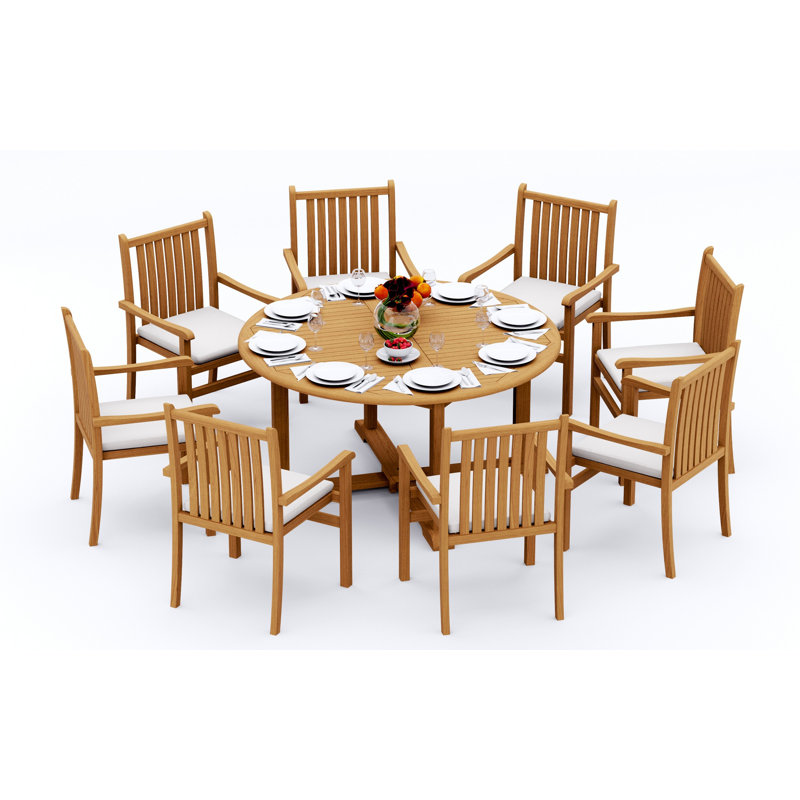 6 Seats 7 Pcs Grade-A Teak Wood Dining Set: 72" Round Table And 6 Cahyo Stacking Arm Chairs #11CH1706, 8