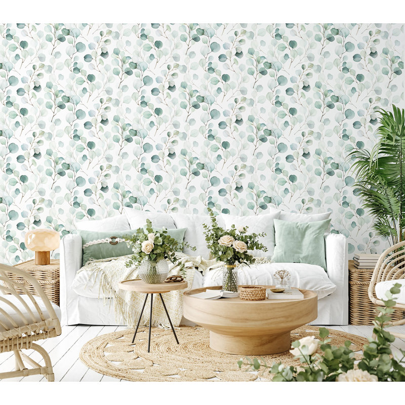 Flora Collection Eucalyptus Trailing Leaf Wallpaper Roll, Green