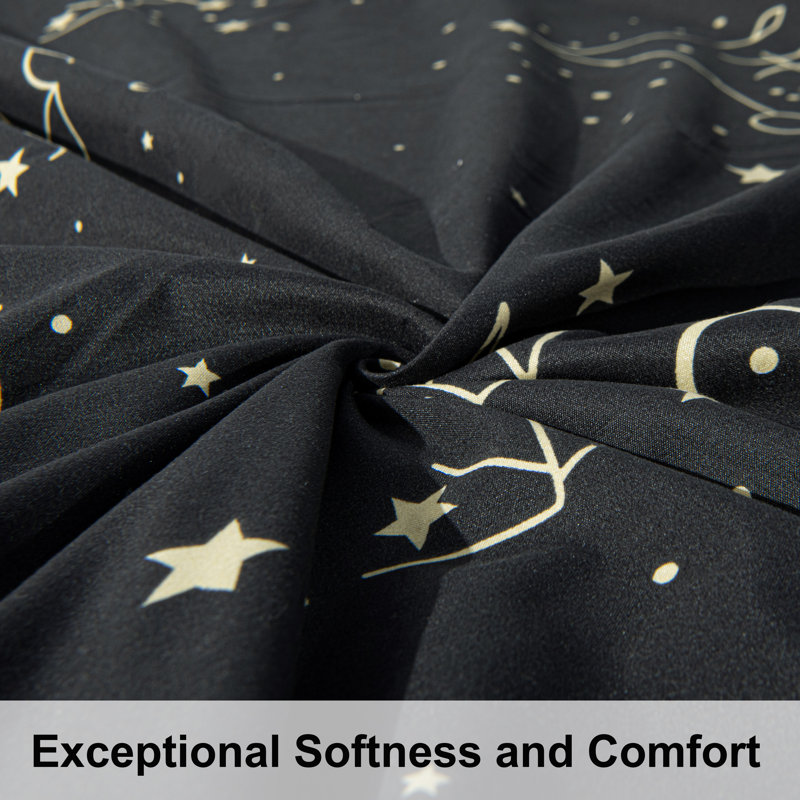 King Black Microfiber Constellation Duvet Cover Set