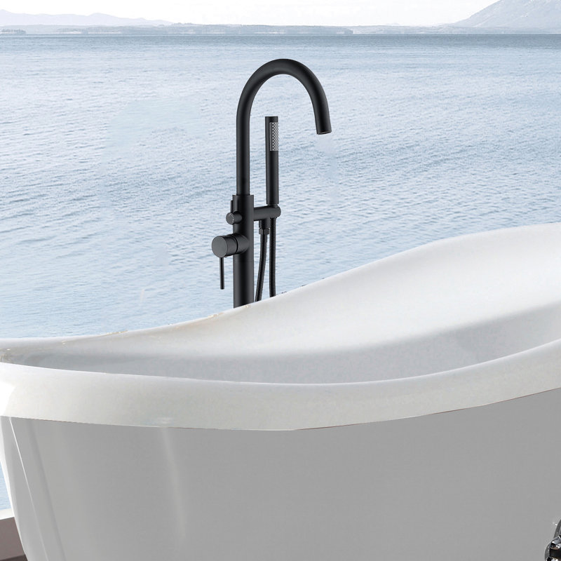 Metal Freestanding Bathtub Faucet With Hand Shower, Matte Black Finish Design Shower Accessory