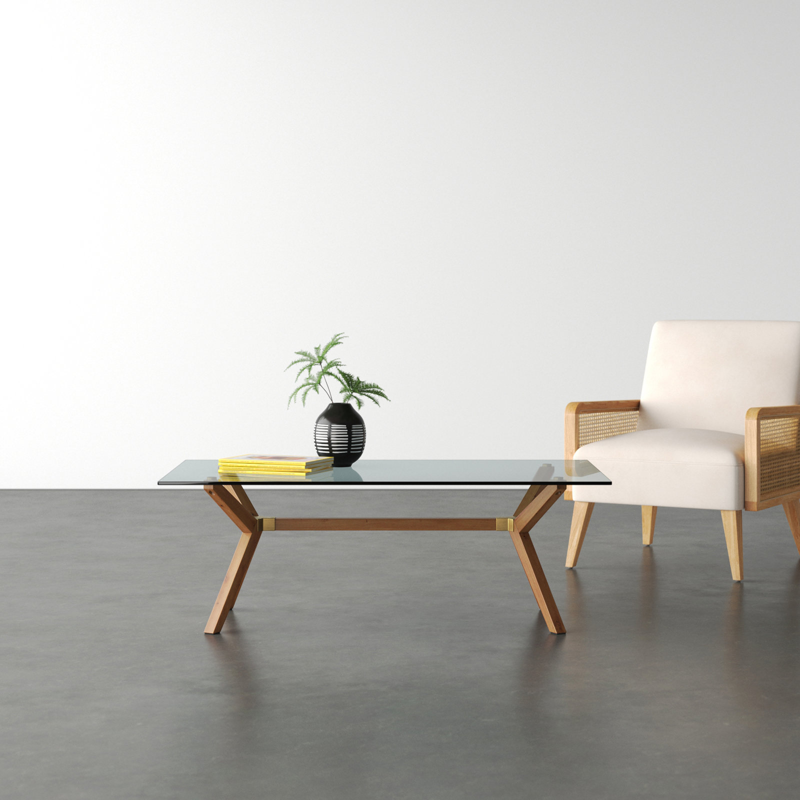 Walter Glass Walnut Coffee Table, 29.61" H x 74.8" W x 39.37" D, Brown