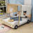 Wooden Car-Shaped Platform Bed with LED and Pillows-1575108263