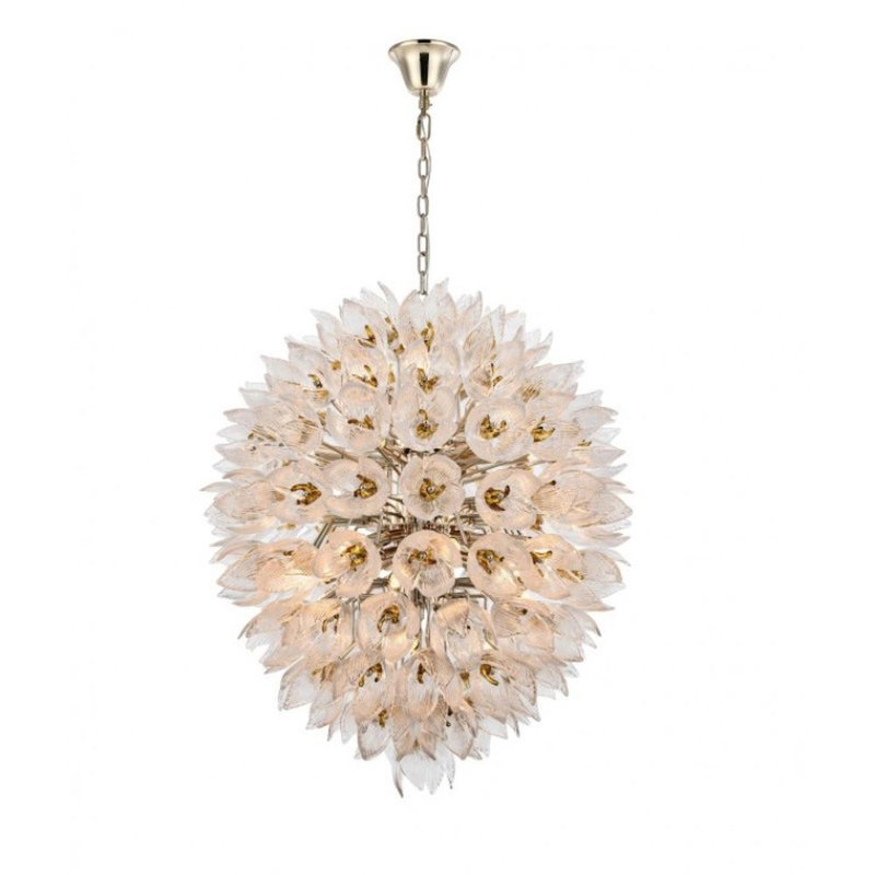 Lustre en verre Murano Glorya, H 22 po x l 17 po x P 17 po, Givré, Argent antique