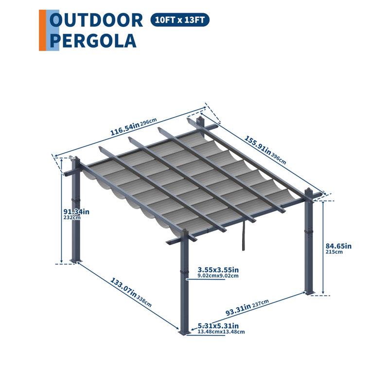 10x13 Aluminum Pergola Adjustable Louvered Roof Retractable Canopy Heavy Duty Outdoor Patio Gazebo Wood Grain Metal Backyard Deck