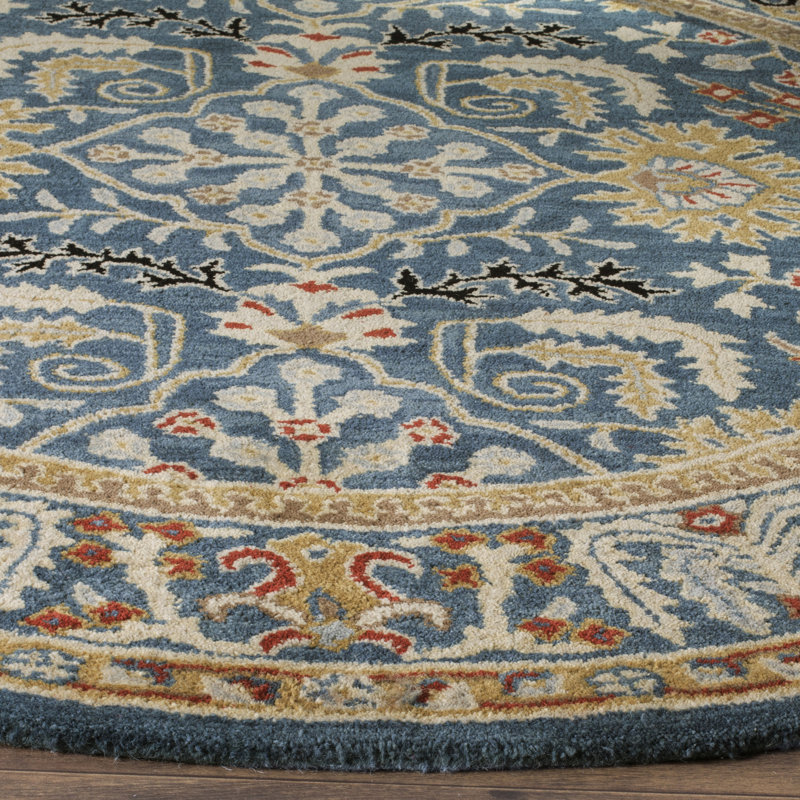 Armintha Oriental Wool Dark Blue Area Rug, Round 8'