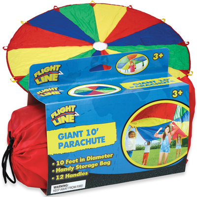 Flight Line: Giant 10' Parachute - Group Cooperative Games & Sports Play, In-Outdoor Activity, Durable Fabric, Easy-Grip Handles, Storage Bag, Kids 3+