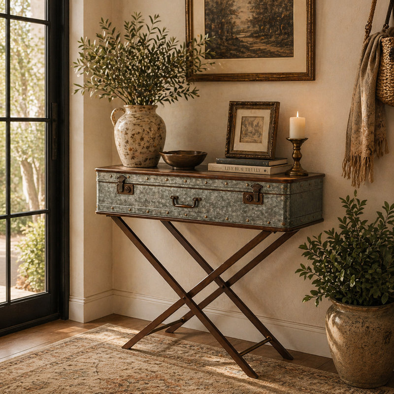 Table d'appoint grise avec plateau de style valise Laforce