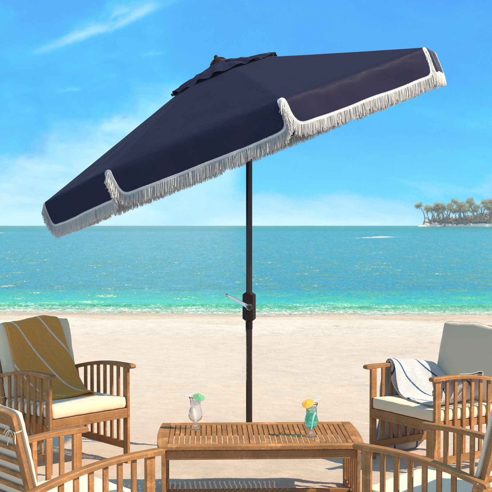 Argentina 100.79'' Outdoor Umbrella, Navy/White