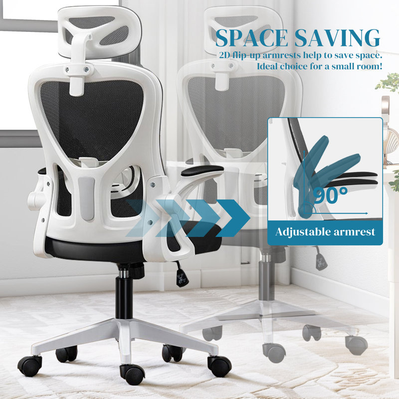 Chaise de bureau en filet Mireyna, Blanc