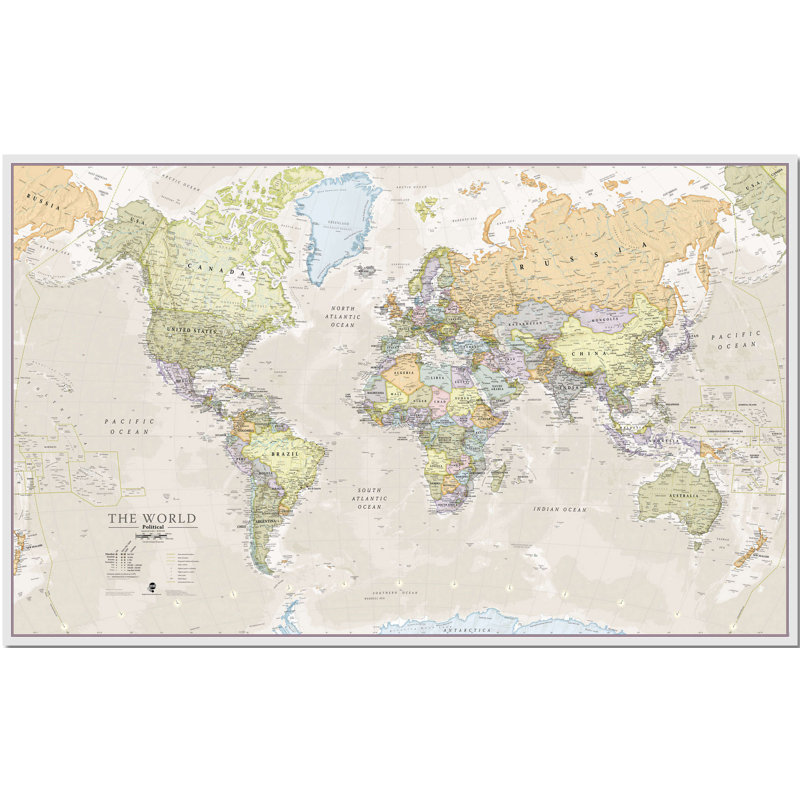 Large Classic World Map - No Frame Print, 59.4cm H x 84.1cm W x 5cm D