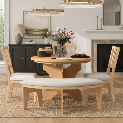 Ensemble de salle à manger 5 pièces avec 3 chaises rembourrées et banc incurvé Rustic Charm