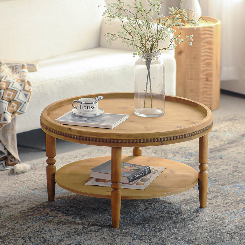 Table basse ronde de 31,3 po avec étagère de rangement Boho