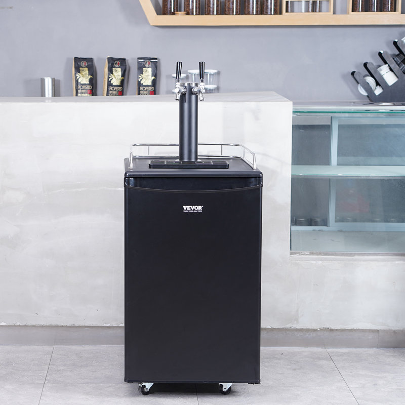 VEVOR 5.3 Cubic Feet Black Dual Tap Freestanding Kegerator with Adjustable Temperature