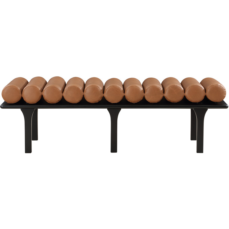 Landon Boutis Faux Leather Upholstered Bench, Cognac Vegan Leather, Black