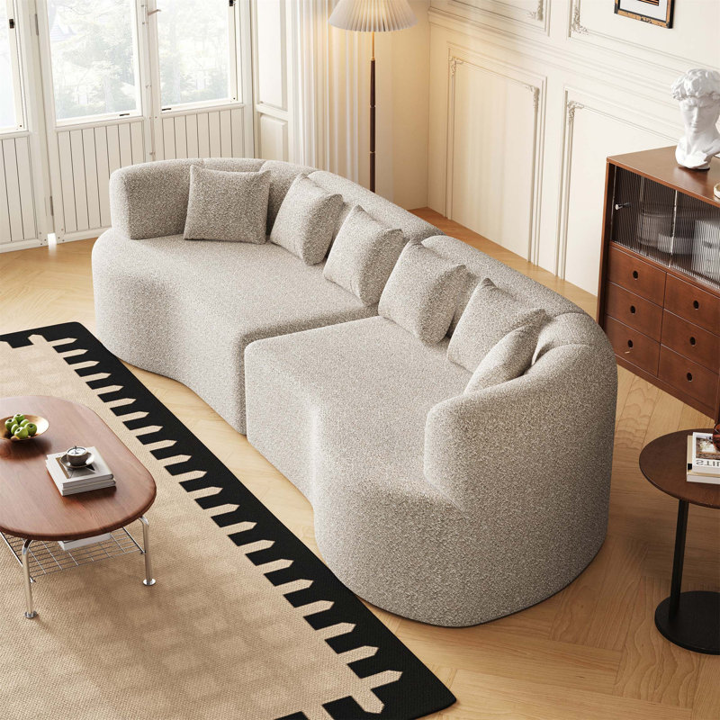 Très grand canapé moderne sans os à quatre places avec coussins, siège profond, idéal pour se détendre et recevoir, Kaki pâle
